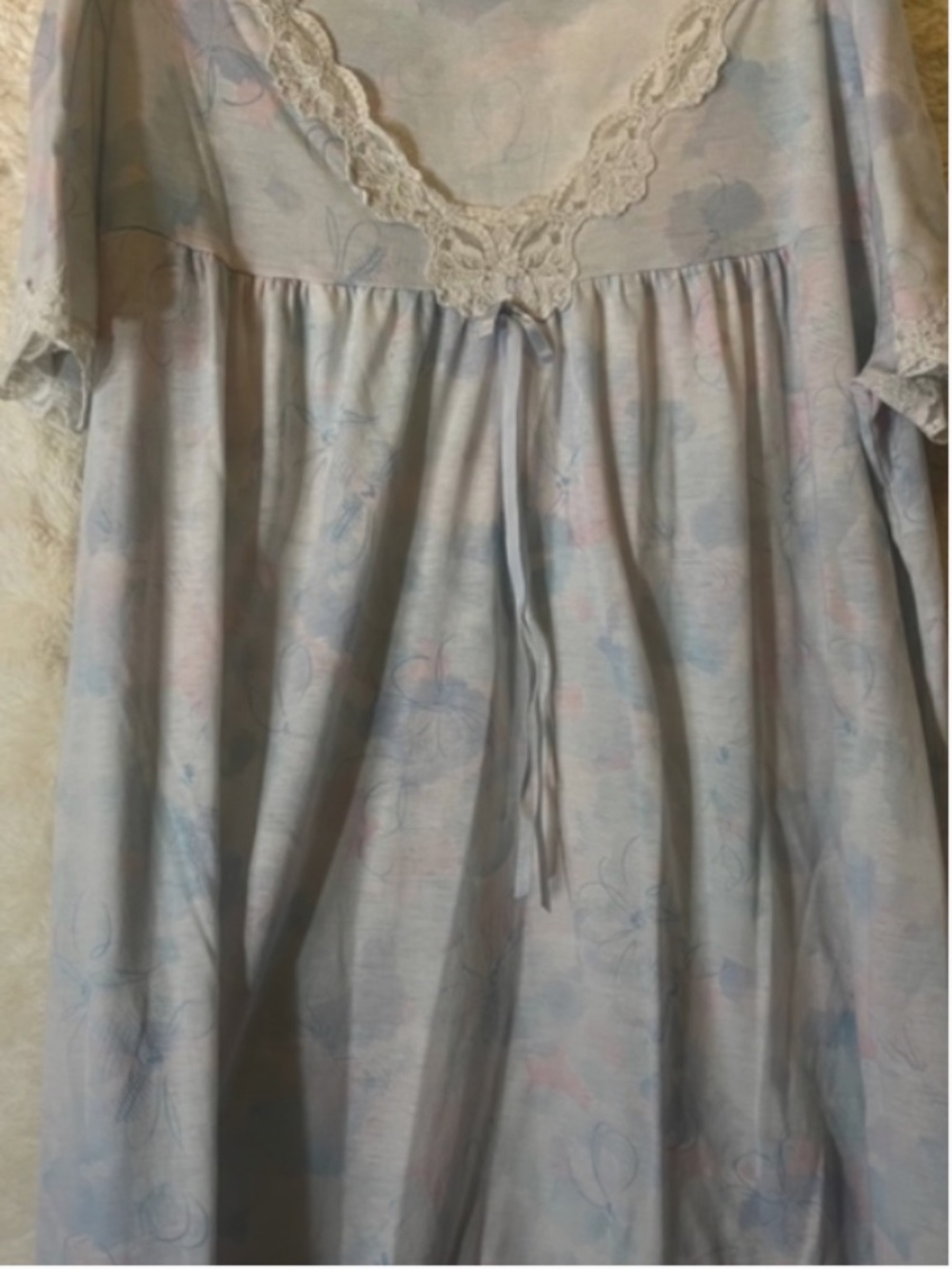 Vintage 80's LORRAINE White Blue Floral Lace Trim Nightgown USA Size Medium Gran - Picture 5 of 7